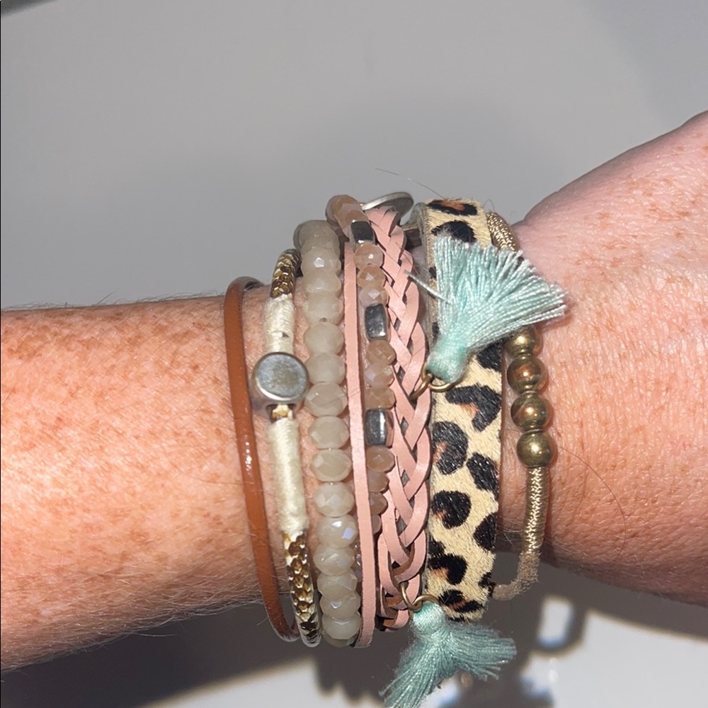 Plunder Pink and Brown Charm Bracelet with Intricate Beads